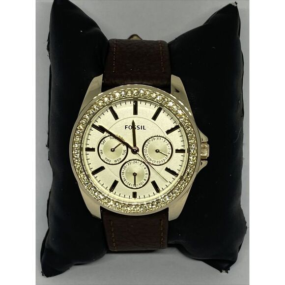 Fossil Janice MF BQ3317 Womens Brown Leather Analog Gold Dial Quartz Watch UC733 - Picture 1 of 12